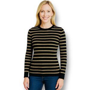 Lauren Ralph Lauren Petite S Black Gold Metallic Striped Sweater Preppy Chic